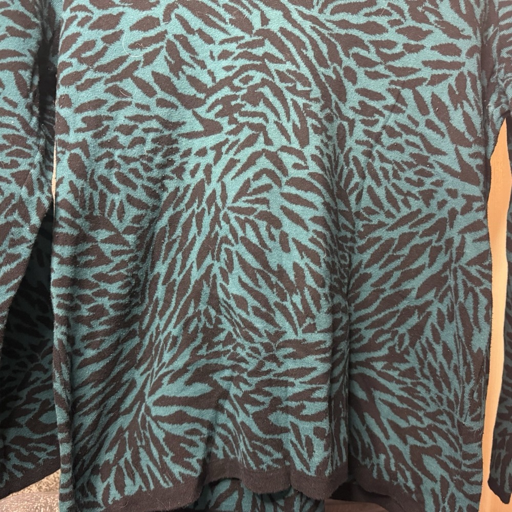 Dana Buchman Women's Long Sleeve Teal Animal Print Sweater 100% Cotton Size M - Picture 5 of 8